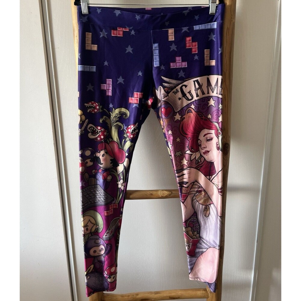 TeeFury Women’s Purple Multicolor Video Game Graphic Print Ankle Leggings XL
